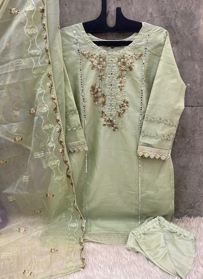 Organza Green Festival Wear Embroidery Work Readymade Pakistani Suit